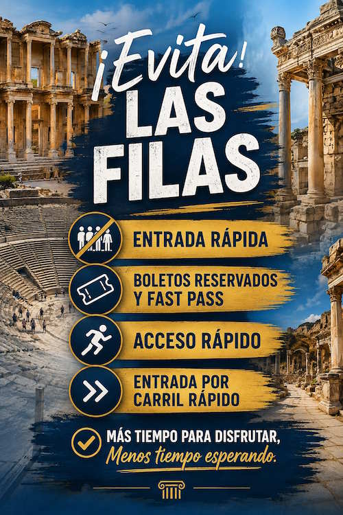 Evita las filas en Éfeso: entrada rápida, boletos reservados y fast pass, acceso prioritario y entrada por carril rápido al yacimiento.